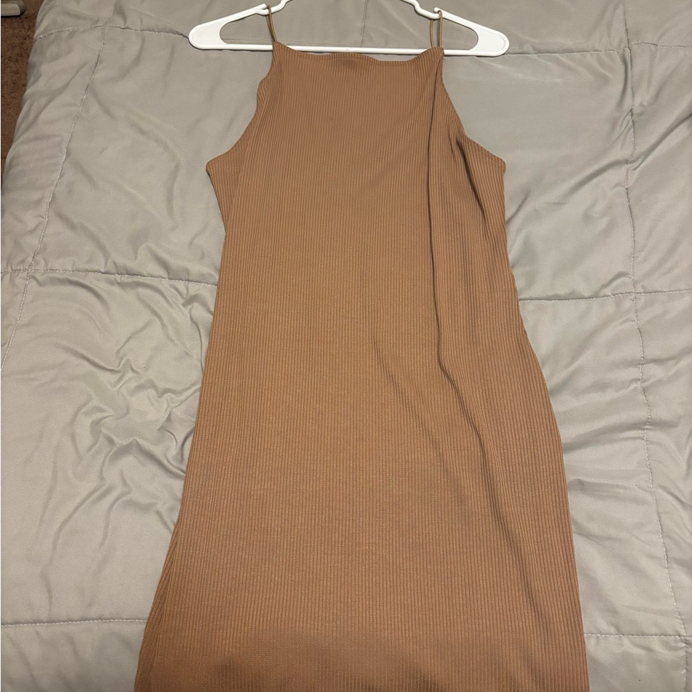 H&M Tan Ribbed Midi Dress